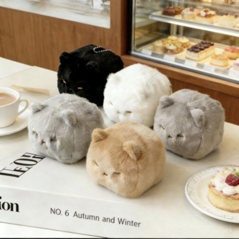 Cute Square Kitten Plush Keyring for Kids Simulation Tofu Plush Toy for Backpacks and Handbags