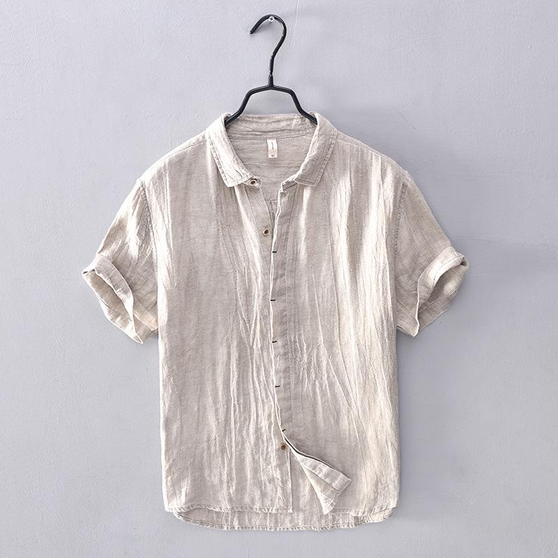 Men's Summer Linen V-Neck Stand Collar Short Sleeve Retro T-Shirt - Plus Size, Thin & Breathable