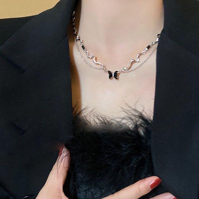 White Moonlight Tassel Necklace Women's Ins Tide Niche Design Sweet Cool Spice Girl Collarbone Chain Versatile Love Butterfly Necklace