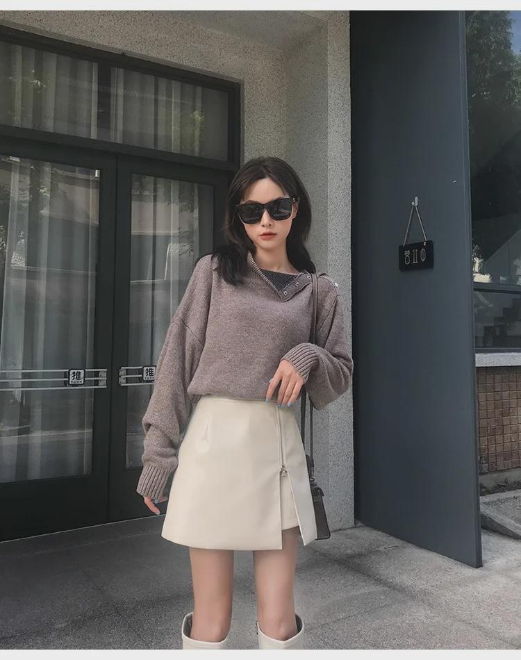 Fustă Slimming din Piele PU cu Talie Înaltă Toamnă/Iarnă 2023 - Șold Irregular, Fashion A-line Coreeană