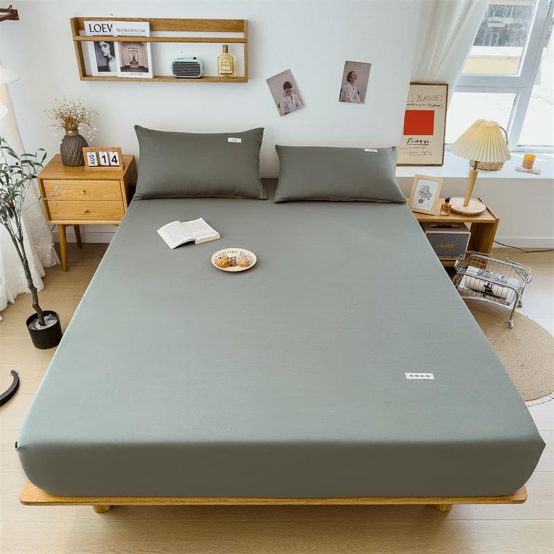 100% Cotton Solid Color Fitted Sheet 3Pcs Mattress Cover with Elastic Band Skin-friendly Soft Home Hotel Queen Size Bedding Set