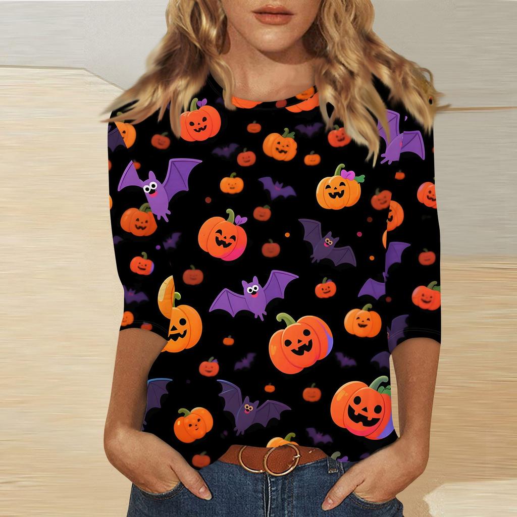 Women's Fashion Casual Round Neck Printed 3/4 T-shirt Top