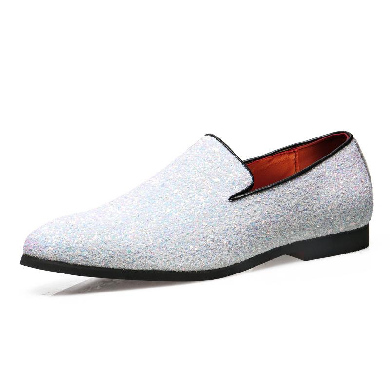 Men's Shoes Doudou Shoes British Fashion Pointed Leather Shoes Korean Version Sequins Personalized Men's Shoes Large Size Foreign Trade Shoes