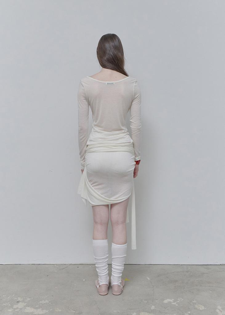 Pilse See-Through V-Neck Long-Sleeved, Ivory