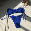 1011 New European and American Solid Color Glossy Floral Strapless Split Swimsuit Bikini Bikini