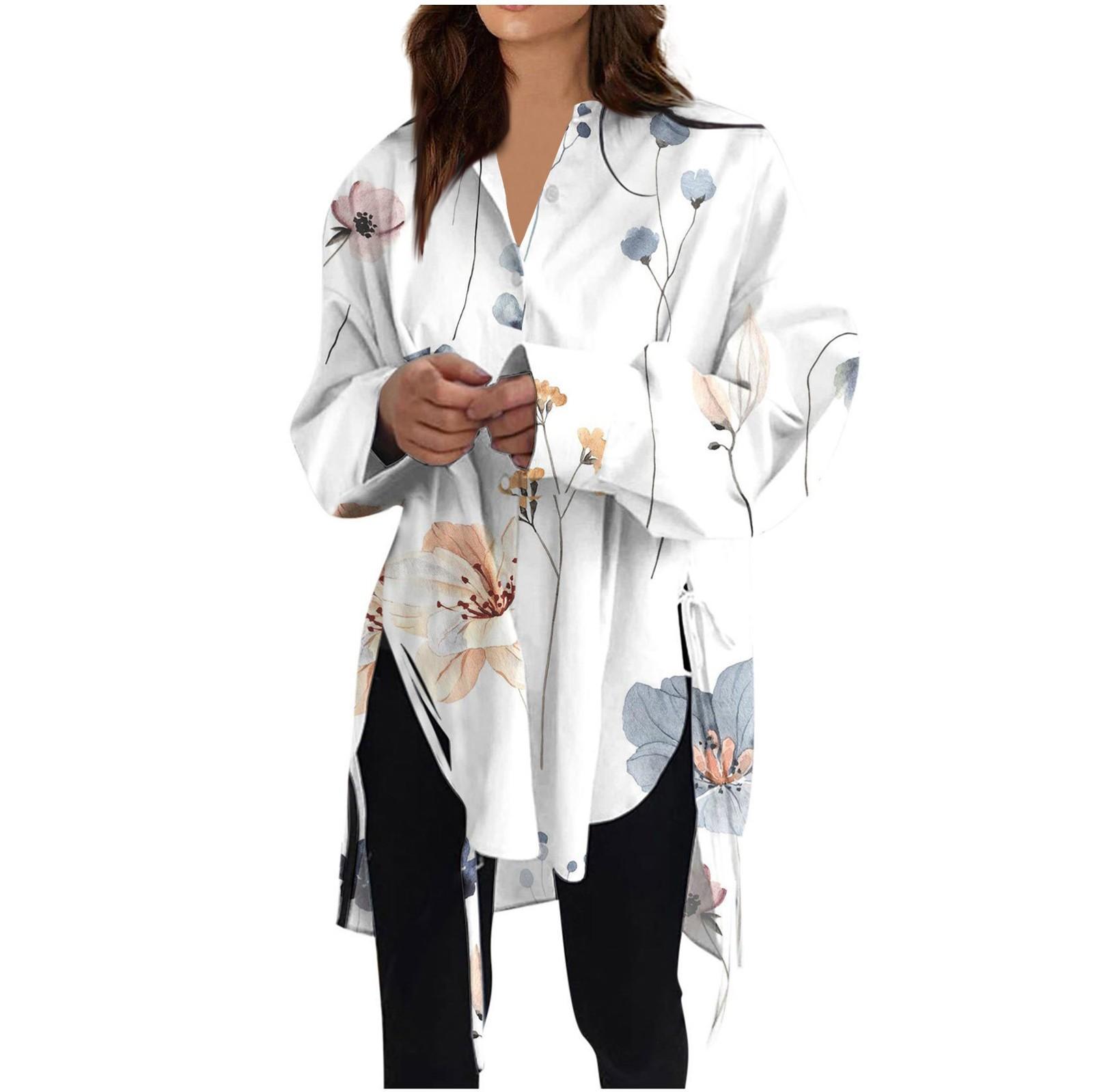 

Модная повседневная однотонная рубашка с длинными рукавами и лацканами свободного типа для женщин S белый