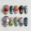 24 STKS Cartoon 3D Appel Zoete Amandel Kunstnagels Retro Schattig Ster Bloem Draaikolken Patronen French Press-on Nagels Volledige Dekking Draagbaar