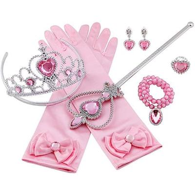9 sztuk/zestaw akcesoria do przebierania księżniczki rękawiczki Tiara korona różdżka naszyjniki bransoletka pierścionki kolczyki prezenty dla dziewczynek, zaopatrzenie firm