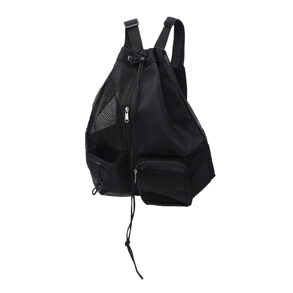 Swim Bag Oxford Cloth Mesh Drawstring Backpack Portable Beach Backpack for Cycling Swimming Surfing Black