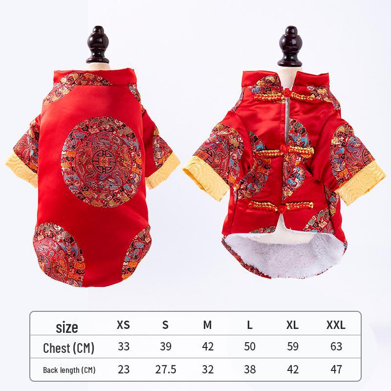 "Winter Warm Tang Suit for Pets: New Year Clothes for Small Dogs and Cats"