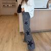 Dames Y2K Jeans Sterrenprint Blauwe Diamant Broek Hoge Taille Zakken Rits Wijde Pijp Denim Broek Lente Zomer Jeans