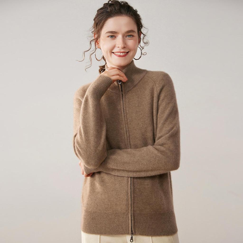 Pure Cashmere Women's Loose Knit Zipper Cardigan Sweater
