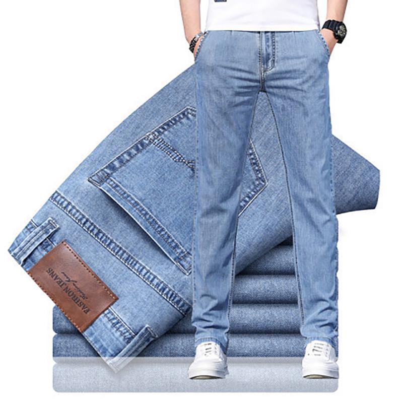 Summer Men's Loose Stretch Gray Jeans Fashion Casual Stretch Straight Leg Denim Pants Male Light Blue Brand