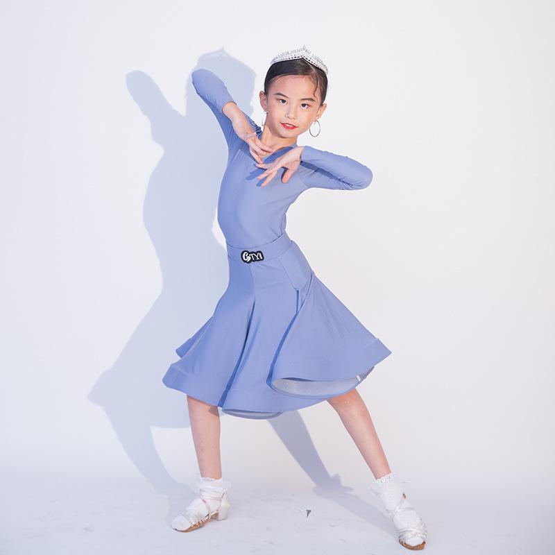 Kids Latin Dance Competition Dress for Girls Long Sleeves Suit Training Clothes Blackpool Clothing