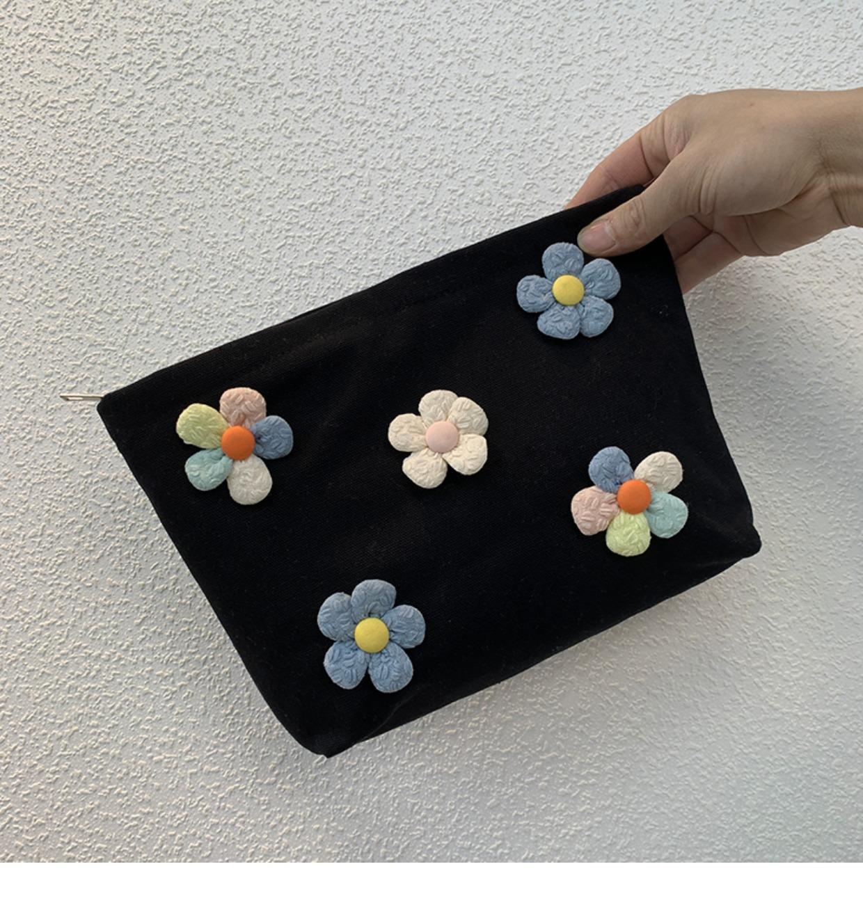 

Colorful Flower Women s Canvas Cosmetic Bags Large Capacity Ladies Travel Wash Storage Bag Eco Reusable Female Makeup Case Purse чорний