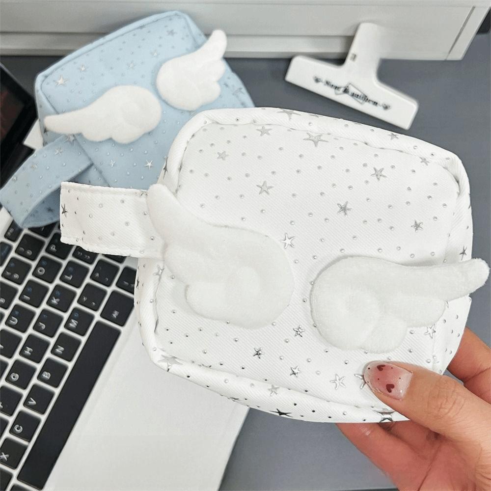 Mini Size Makeup Bag for Women with Handle Wings Patchwork Portable Instant Camera Bag Multi-Purpose Star Pattern