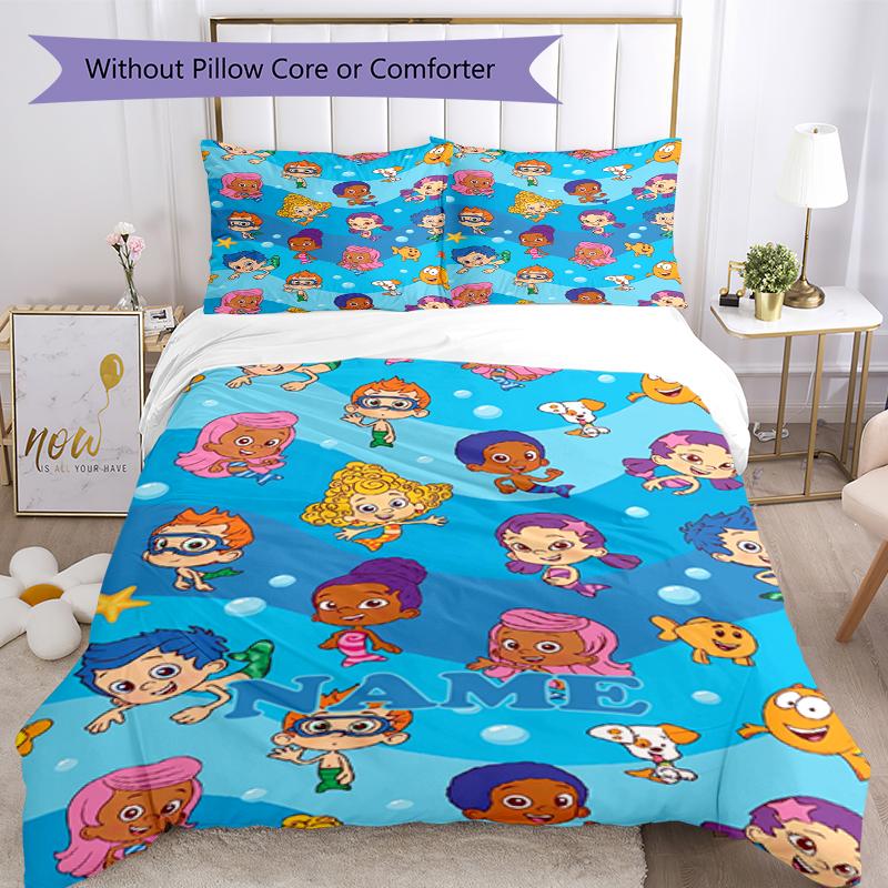 3pcs Custom Name Bubble Guppies Bedding Set Duvet Cover Closure Includes 1 Duvet Cover & 2 Pillowcases, Soft and Comfortable for All Seasons.