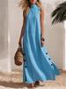 2026 In-stock New Arrival, European and American Cross-border Women's Beach Resort Casual Solid Color Cotton-Linen Sleeveless Side Slit Mid-Length