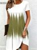 New Women's Summer Dresses Loose Short Sleeve Round Neck Gradient Pattern Printed Casual Party Dress