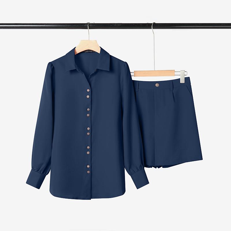 ZANZEA Women Long Sleeve Blouse and Shorts Casual Two Piece Suit Sets