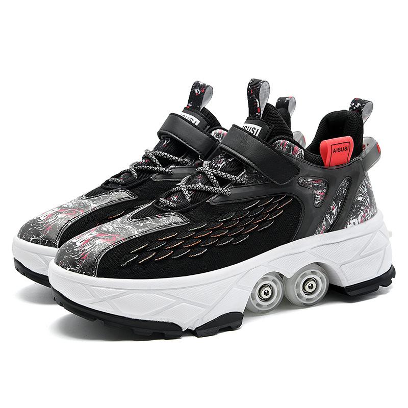 Transformable Dual-Use Roller Skates: 4-Wheel To Inline, Ice, & Walking Shoes