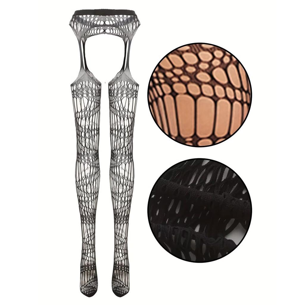 Sexy Dame Offener Schritt Lange Strümpfe Übergröße Netz Erotische Strumpfhose Strass Gestrickte Leggings Strumpfhose Y2k Socke Netzstrumpf
