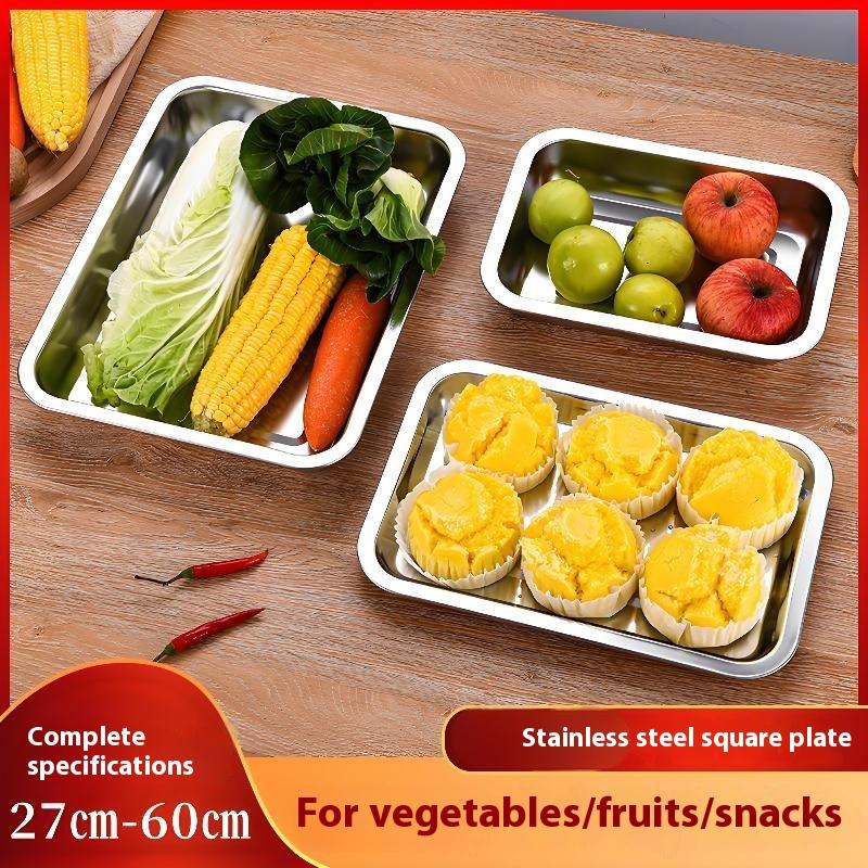Stainless Steel Rectangular Barbecue Serving Tray For Tea Rice Sausage Meat Metal Utensil