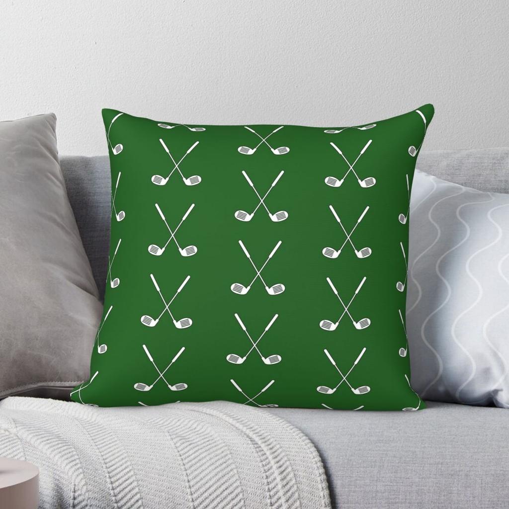 Crossed Golf Clubs Square Pillowcase Polyester Linen Velvet Pattern Zip Decorative Bed Cushion Cover