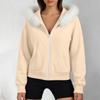Women's Color Long Sleeve Hooded Zip Up Jacket with Pockets and Faux Collar