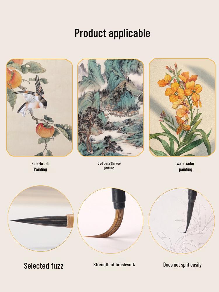 Wolf Hair Gongbi Outline Brush Set for Chinese Painting and Calligraphy - Flower & Bird Detailing Pen