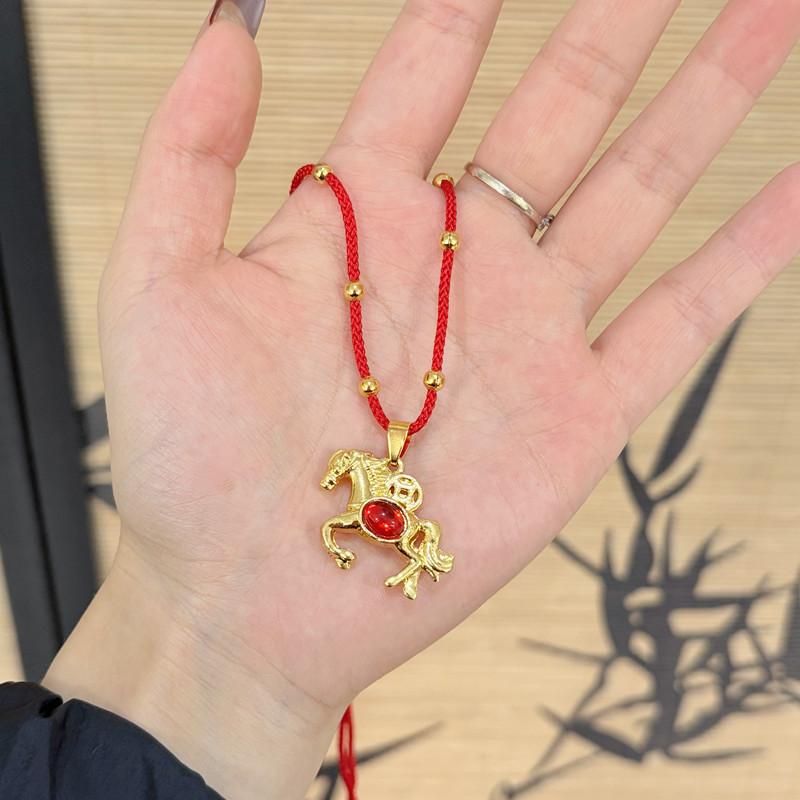 Year of the Horse New Gold Copper Coin Pony Necklace Male and Female Couples Guofeng Transfer Bead Necklace Jewelry Gift