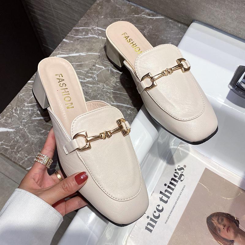 Baotou half slippers women's summer wear new temperament shoes half tray women's shoes cool slippers thick heel single shoes