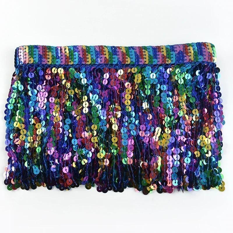 Meetee 1/2/3 Yards 16cm Paillettenfransen Quasten Ethnisches Spitzenbesatzband Fransen Latin Dance Rock Bekleidungsverzierung Nähzubehör