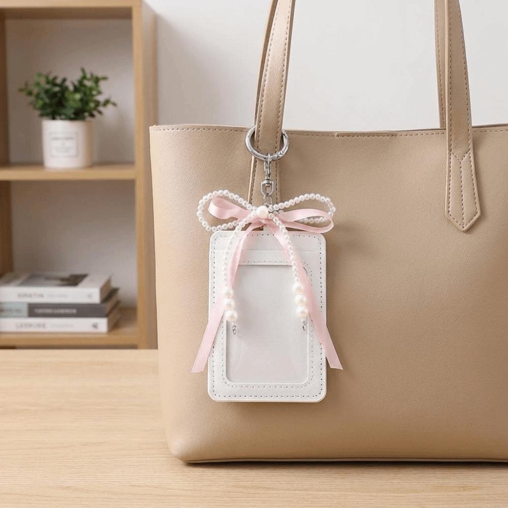 Pearl Short Card Bag PU Leather Bow Card Holder Causal Woman Wallet Lady