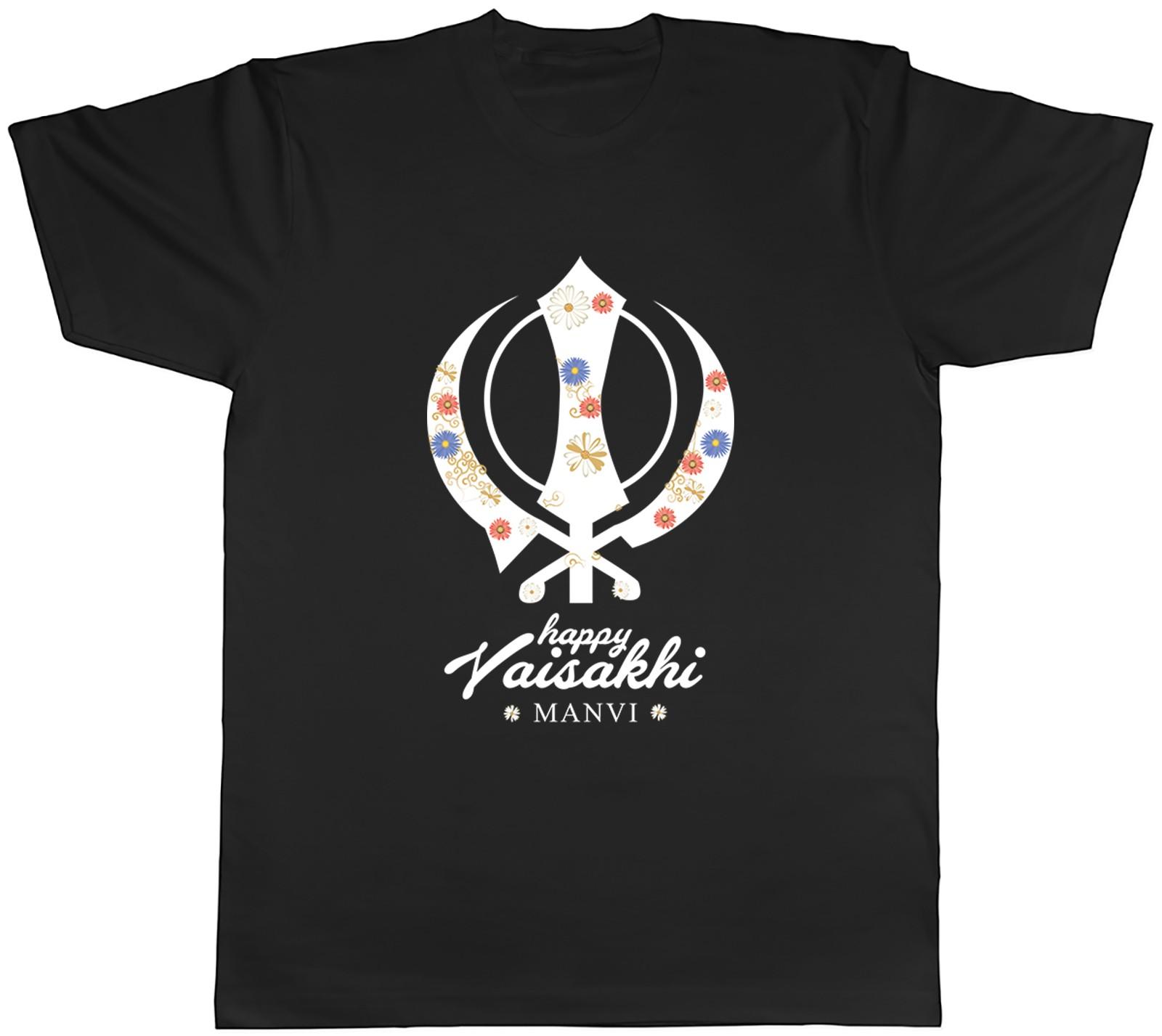 Personalised Happy Vaishaki Blue Khanda Sikh Mens T-Shirt Tee Gift Top M