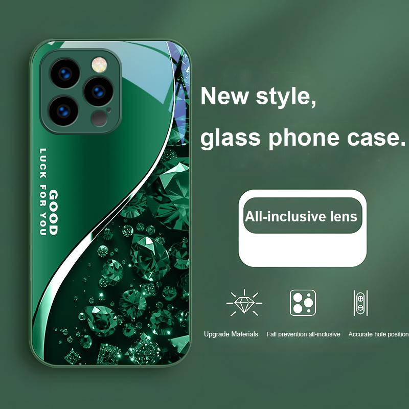 Color Diamond Gradient For IPhone 16 Pro Max 15 P Lus 14 Pro 13 12 Mini 11 P Ro Max X XS 7 8 Plus 2022 Tempered Glass Phone Case