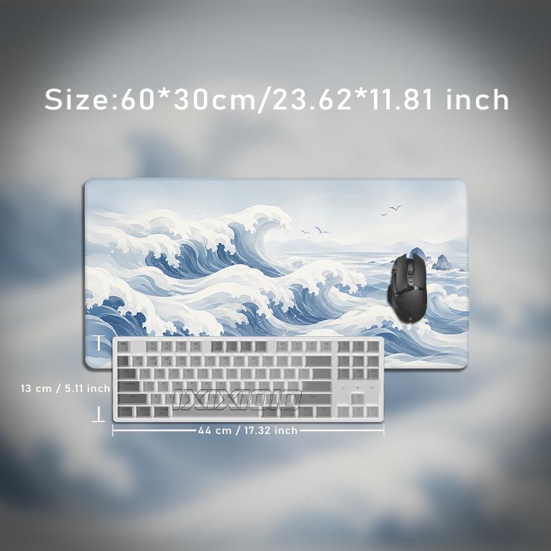 Mouse Pad Blue White Ocean Waves Printon Demand HD Large Computer Mousepad XXL Mouse Mat Non-Slip Natural Rubber Soft Mouse Mats