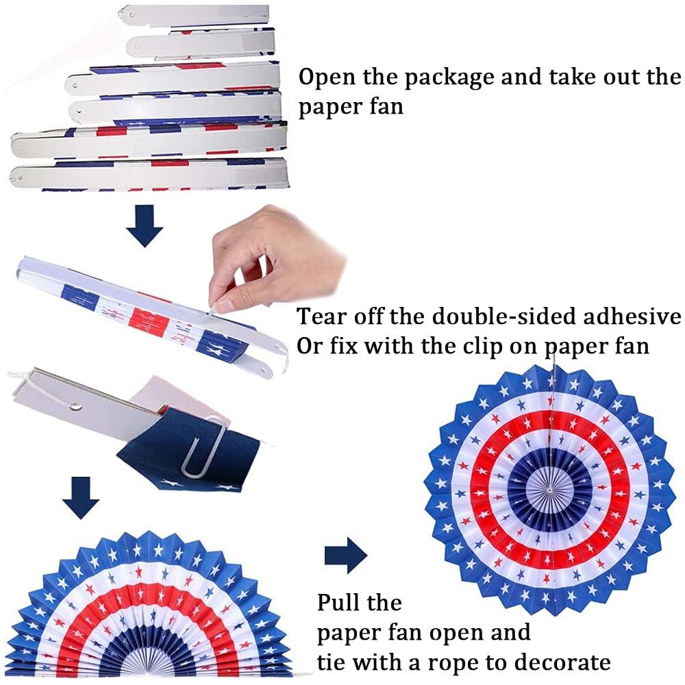26Pcs 4th of July American Flag Independence Day Party Supplies Paper Fans Set
