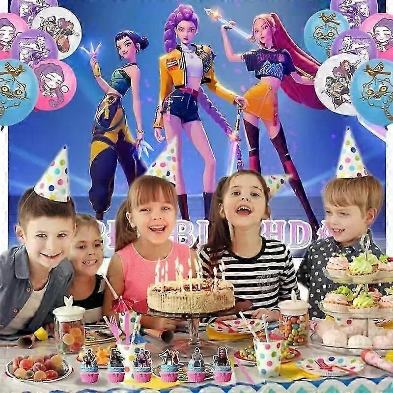 Kpop Demon Hunters Birthday Theme Party Decorations Banner Cake Balloons For Kid A
