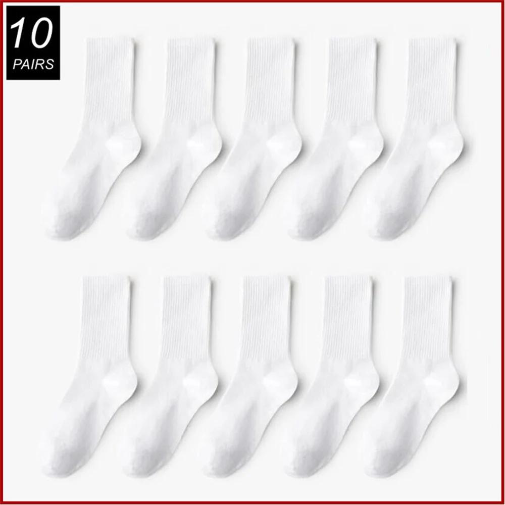 10 Paires Chaussettes Coton Bio Haute Qualité Blanc Noir Business Décontracté Printemps Hiver Chaussettes Femmes Tube Long/Court