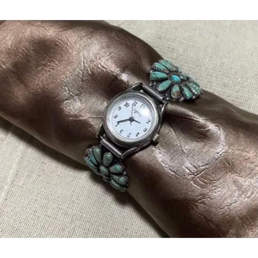 Used Indian Jewelry Zeitabigay Turquoise Cluster Silver Watch