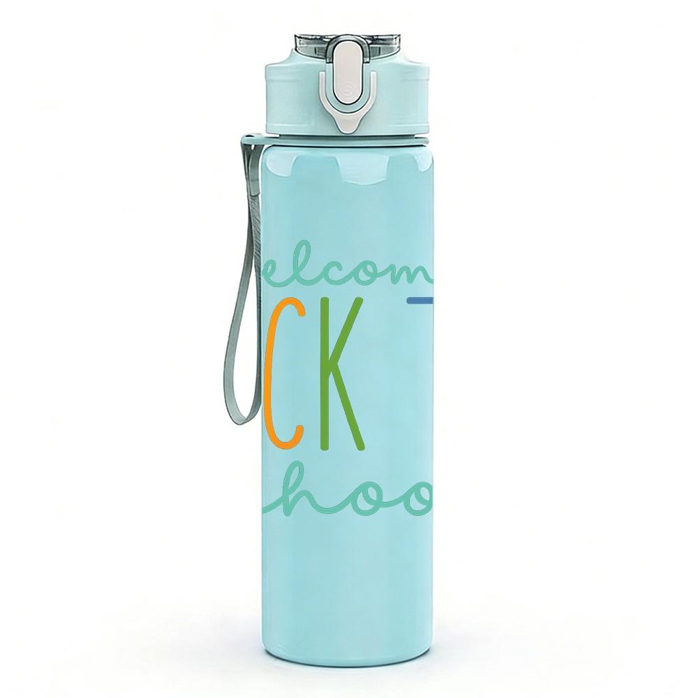 1PC Welcome Back To School Rainbow 750ml Color Plastic Sports Water Bottle Leakproof Flip Straw Lid Suitable for Sports Office Home Use