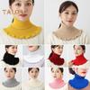 Women Fake Scarf High Collar Ribbed Texture Ruffle Trim Solid Color Knitting Collar Autumn Winter Thickened Warm False Collar