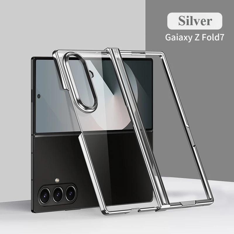

Fashion Ultra Thin Electroplated Transparent Phone Case For Samsung Galaxy Z Fold 7 6 5 With Hinge Shockproof Protection Cover Galaxy Z Fold6 срібний