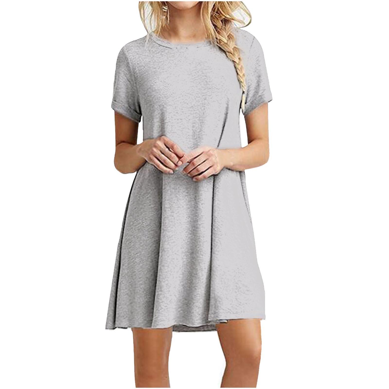 

Модное женское повседневное однотонное женское свободное мини-платье с коротким рукавом XXL