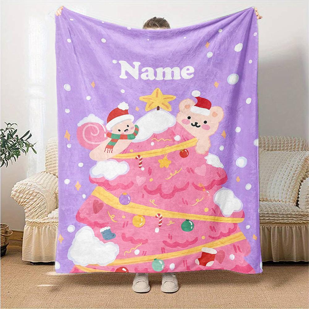 Custom Name Christmas Theme Printed Blanket - Perfect for Couch, Bed, Travel & Outdoor Use | Machine Washable, Cozy & Durable.
