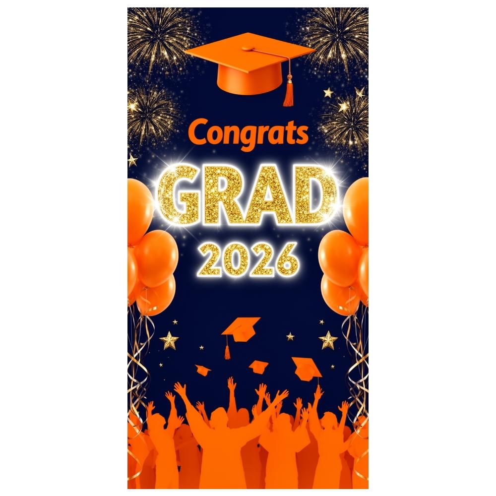 Grad Festive Display Orange Themed Senior Grad Banner 2026 Grad Banner Graduation Party Banner For Graduation Photo Shoot Indoor