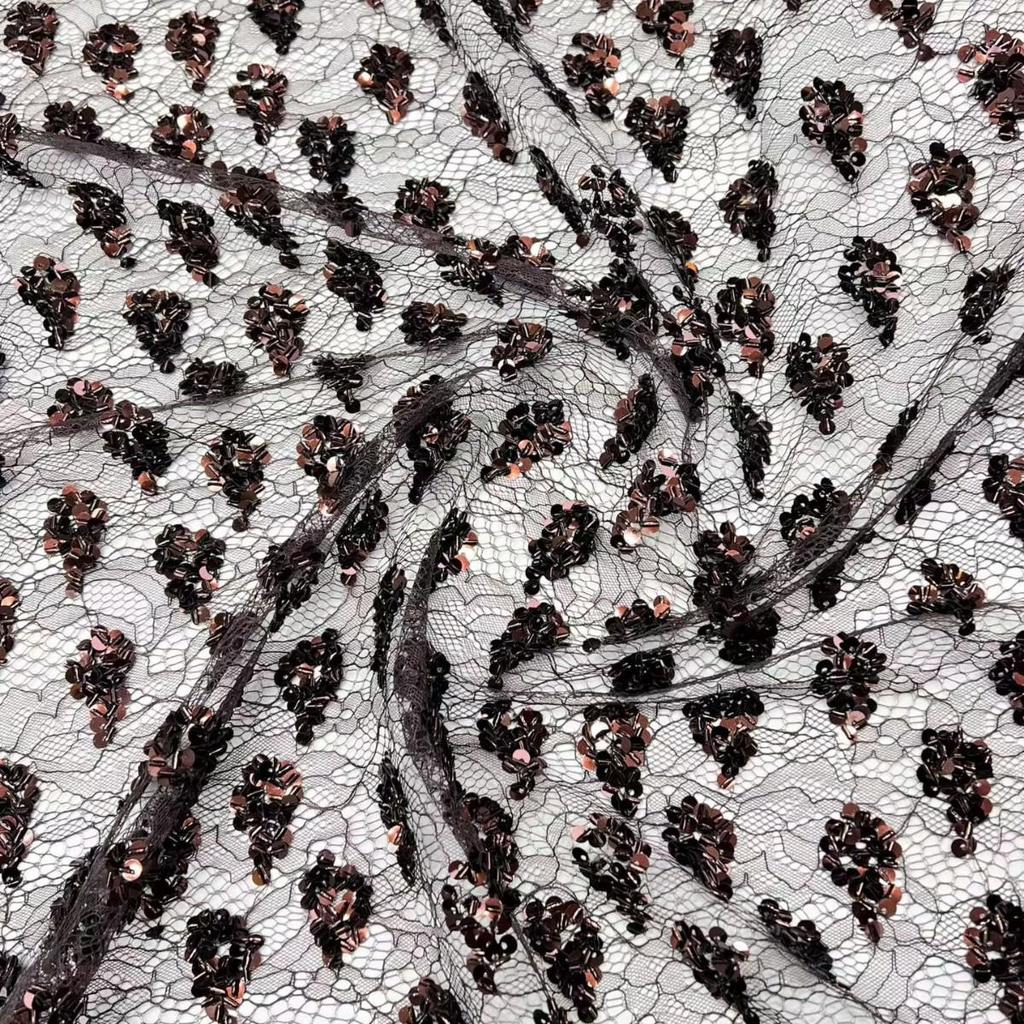 New Fashion Dark Pattern Sequin Embroidery Net Base - Retail & Samples Available
