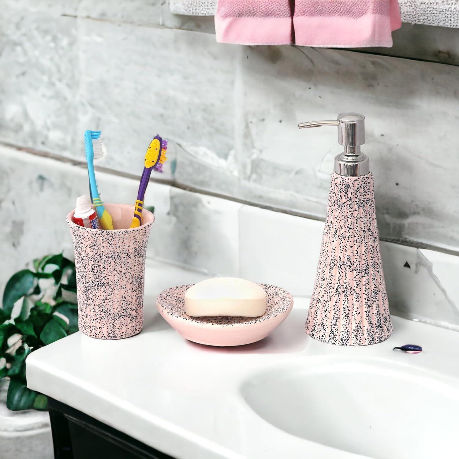 

Керамический набор аксессуаров для ванной из 3 предметов | Современный роскошный набор для ванной с дозатором для мыла 300 мл, подставкой для зубных щеток и мыльницей | Предметы домашнего декора