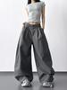 2026 Women's Spring High-Waisted Grey Wide-Leg Suit Pants - Loose, Slimming, Long, Drapey Casual Fit